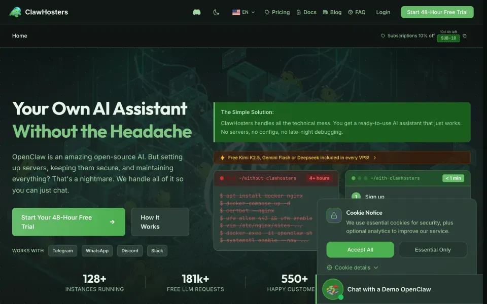 ClawHosters homepage