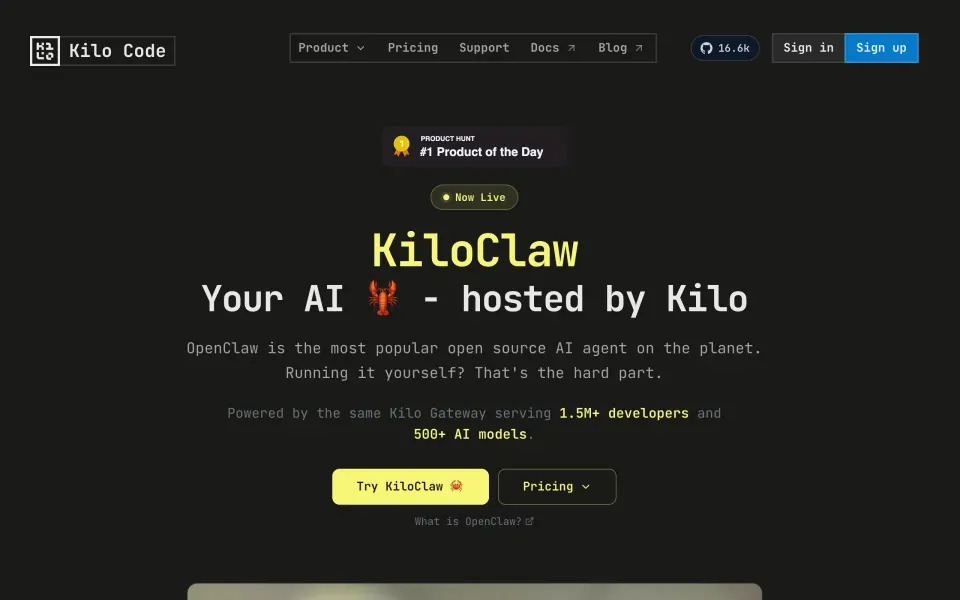 KiloClaw homepage
