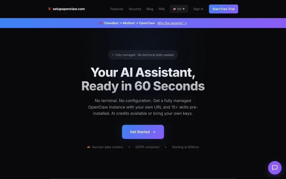 OpenClaw Cloud homepage