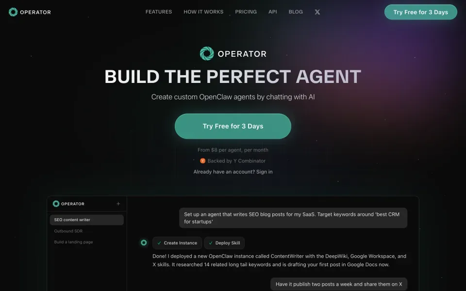Operator.io homepage